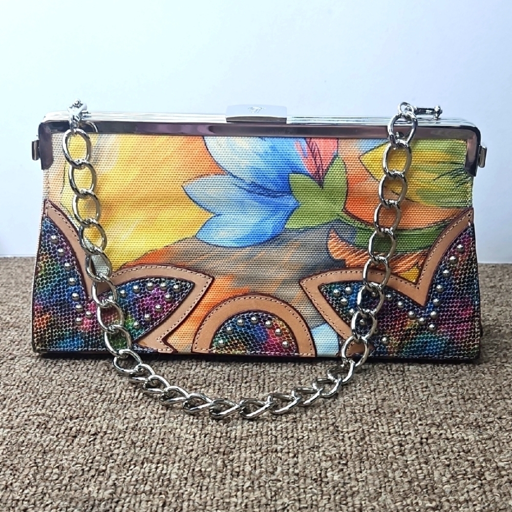 Tallula Tate 3 in 1 Floral Colorful Bag Clutch Kisslock Silver Hardware